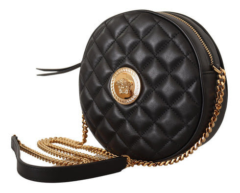 Versace Black Nappa Leather Medusa Round Shoulder Bag
